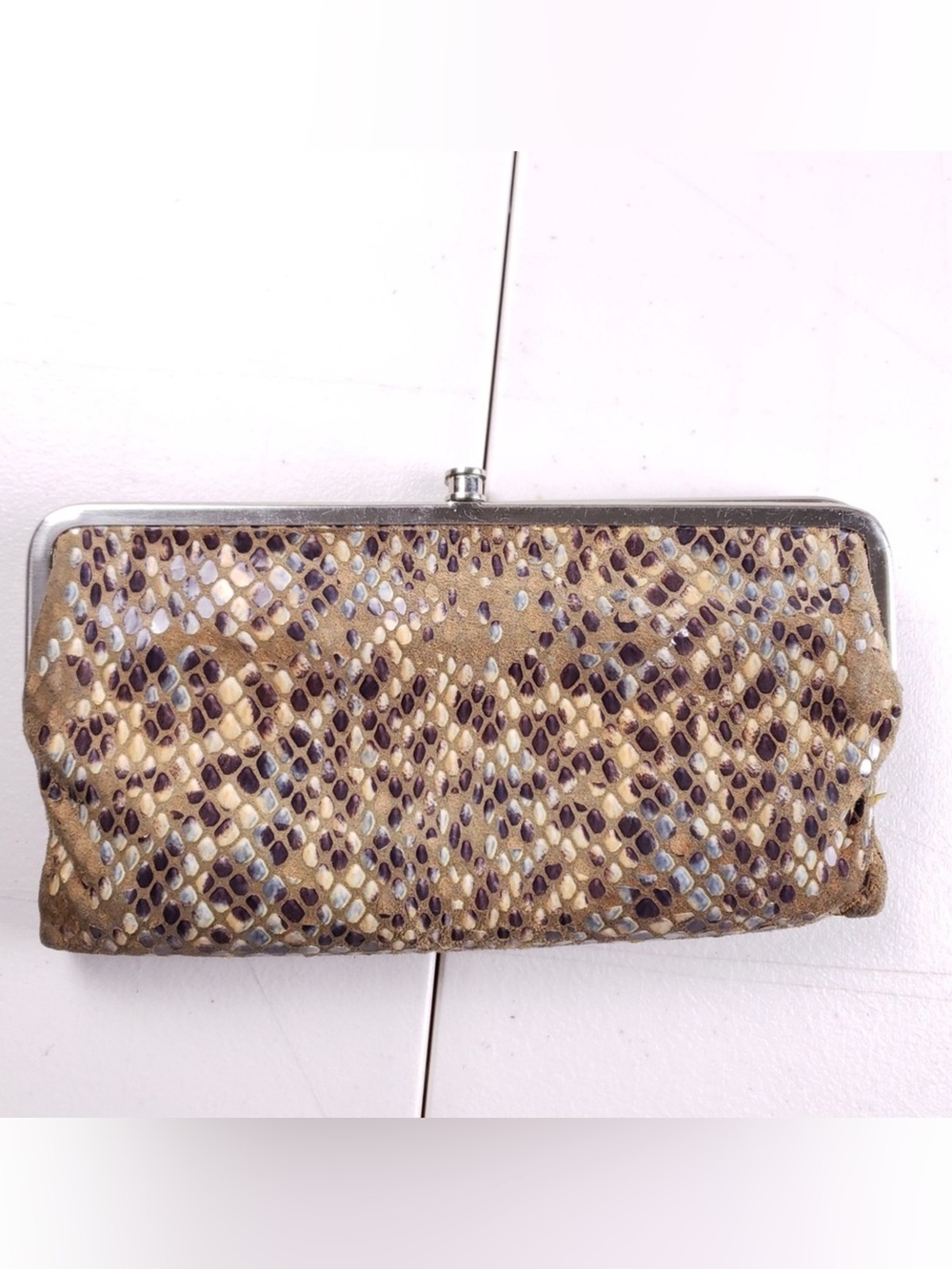 HOBO Tan and Purple Snakeskin-Pattern Clutch Wallet